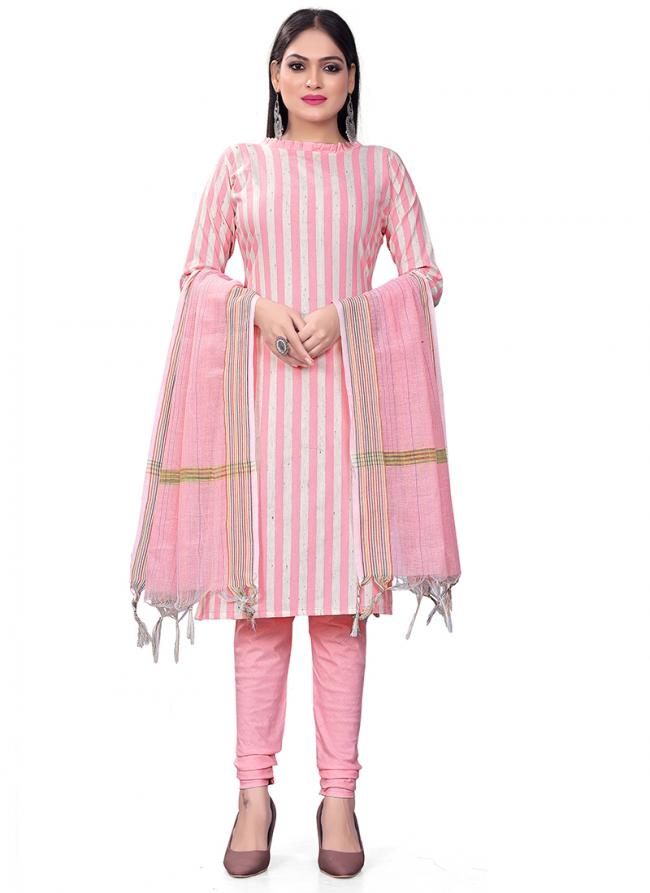 Cotton Jacquard Pink Daily Wear Printed Dress Material